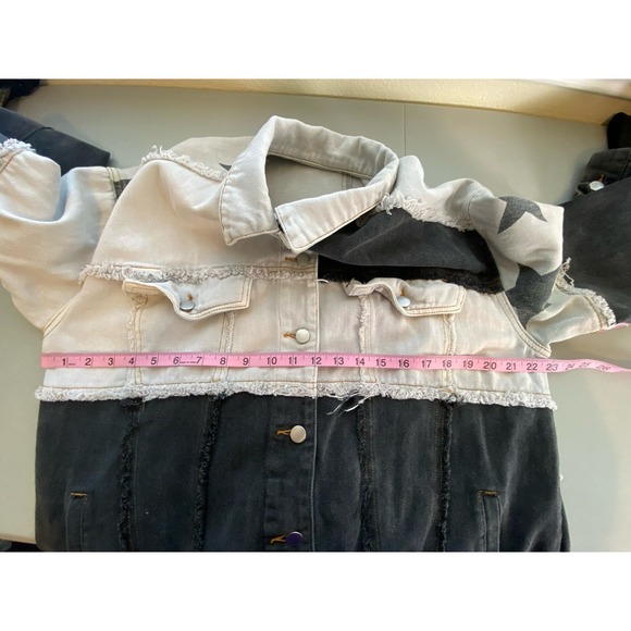 POL Oversized Sherpa Denim Jacket Boho Cozy Relaxed Fit Women's Small Look Up At - Picture 3 of 7